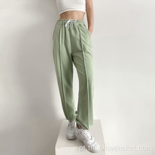 Novidades Sólida Midi Waist Sweatpants Feminina